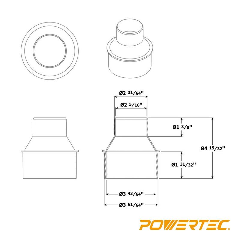 Manguera de colección de polvo de PVC POWERTEC de 4 pulgadas x 10 pies con reductor de cono de mangueras de 4 pulgadas a 2-1/2 pulgadas para sistemas de colección de polvo (paquete de 1) - 70375