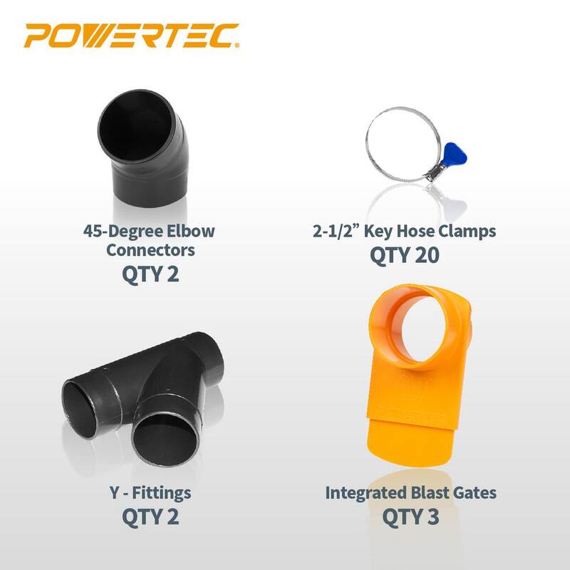 Kit de accesorios para recolección de polvo de 2-1/2 pulgadas para sistemas de recolección de polvo, con conectores, compuertas de explosión y abrazaderas - 70315NR