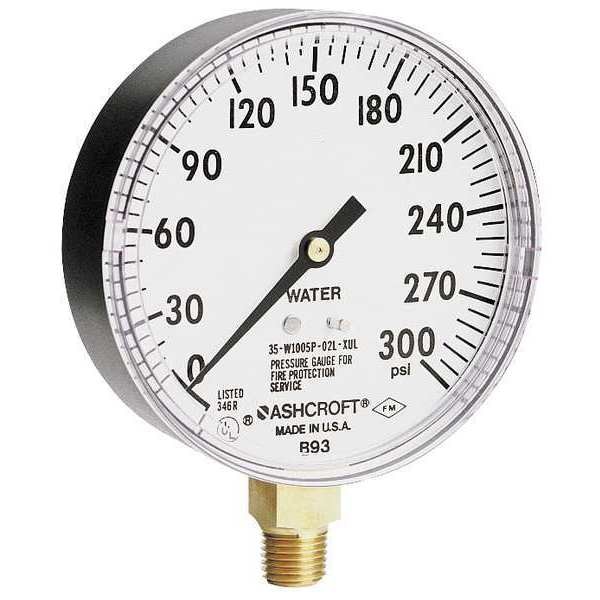 Ashcroft Pressure Gauge, 0 to 300 psi, 1/4 in MNPT, Plastic, Black - 35W1005PH02LXULZG300#-8382