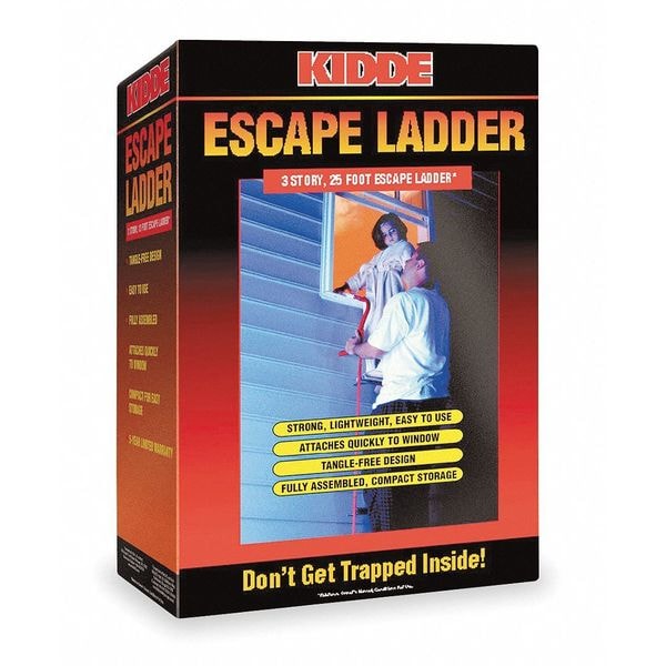 Kidde Emergency Escape Ladder, Window Mount, 3 Stories, Steel, 25 ft Length, 1000 lb Load Capacity - 468094