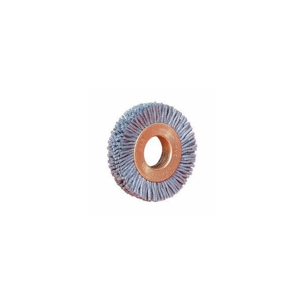 Nylox Burr-Rx Wheel Brush, Small Diameter, 3 in Brush Dia, 1/2 in Face W, 1/2 in Arbor Hole, Crimped/Round - 16263