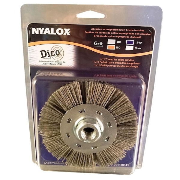 Dico Wheel Brush, 4-1/2 in Dia, 5/8-11 Arbor/Shank, Nyalox Bristle - 7200075