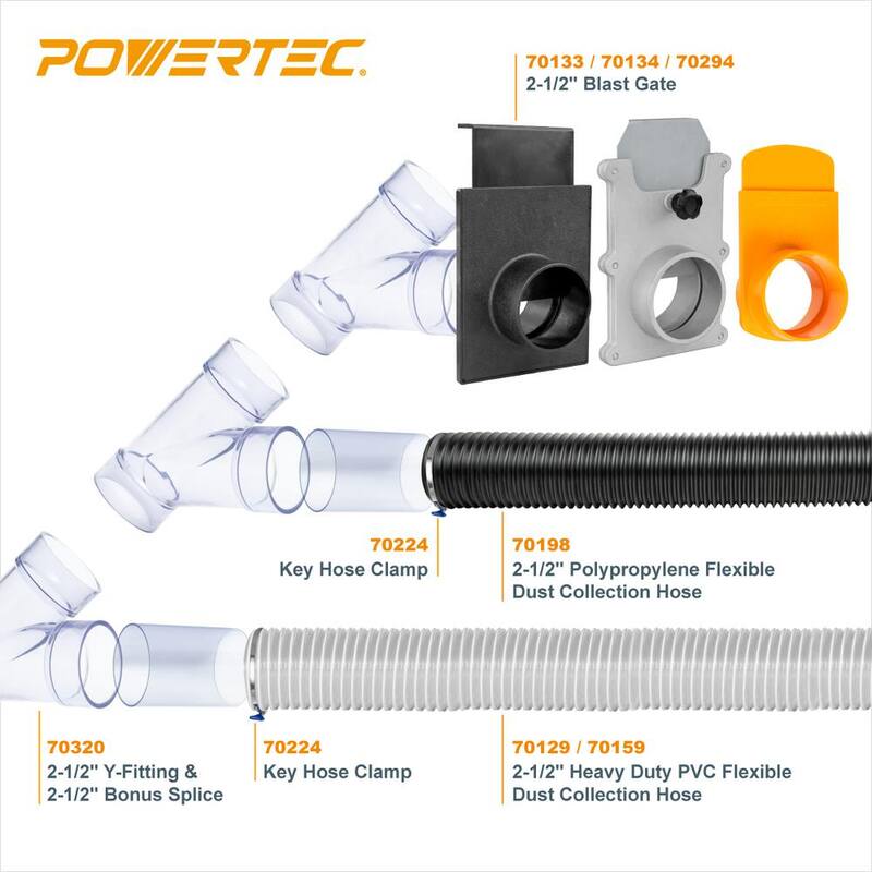 POWERTEC 2-1/2 pulgadas ID Y Conexión para tubería OD o conectores OD Unión para conexión de manguera de polvo para sistemas de recolección de polvo (paquete de 2) - 70320-P2