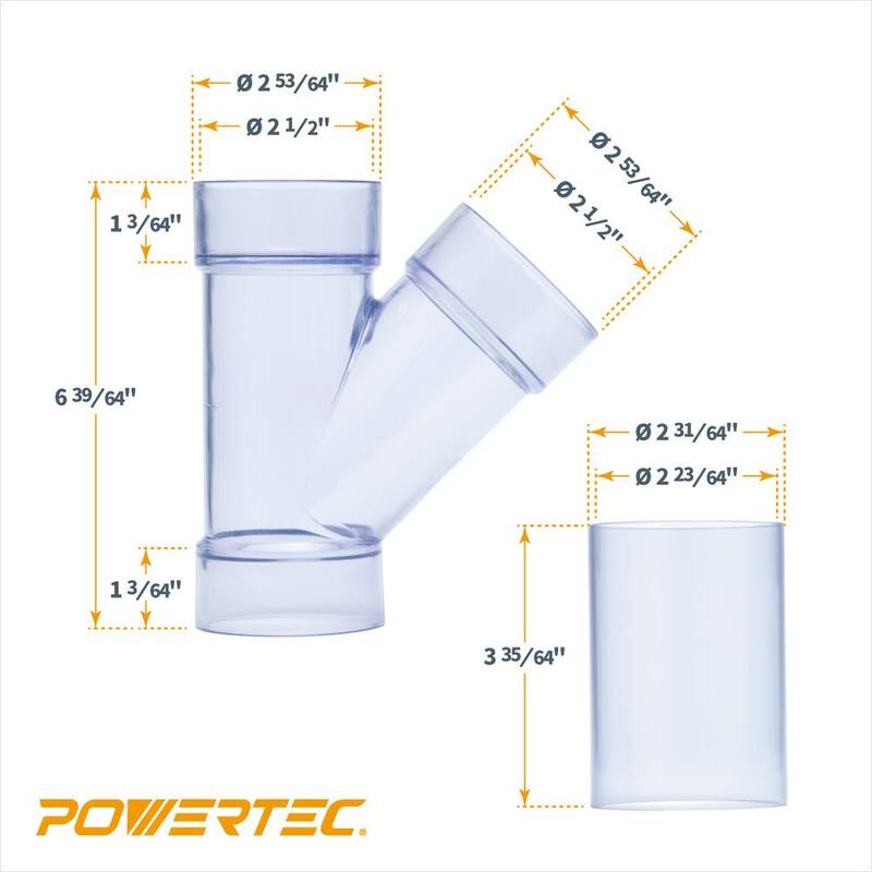 POWERTEC 2-1/2 pulgadas ID Y Conexión para tubería OD o conectores OD Unión para conexión de manguera de polvo para sistemas de recolección de polvo (paquete de 2) - 70320-P2