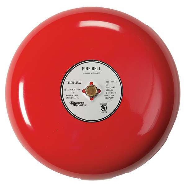 Edwards Signaling Fire Bell, Red, 8 In., 20 to 24V - 439D-8AW-R