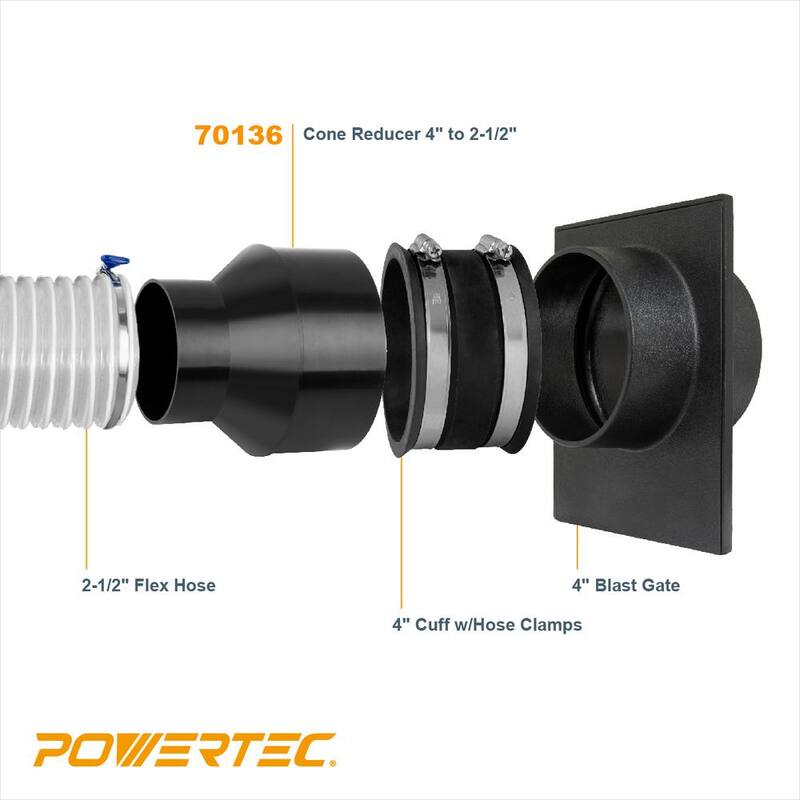 POWERTEC 4 in. x 2-1/2 in. Reductor de Cono para Manguera de Sistemas de Recolección de Polvo (Paquete de 3) - 70136-P3