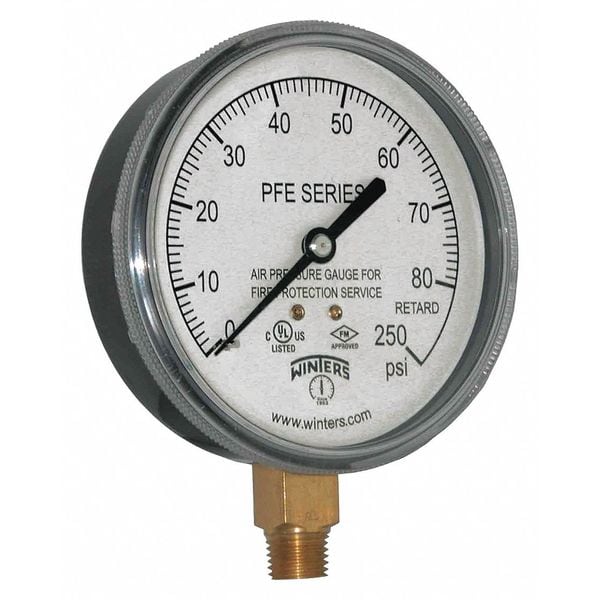 Winters Pressure Gauge, 0 to 80 psi, 1/4 in MNPT, Plastic, Black - PFE3932R1