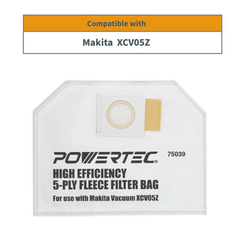 Bolsa de vacío POWERTEC para Extractor de Polvo de Mochila Makita XCV05Z, Bolsas de filtro de tela de reemplazo para Makita 161471-7 (paquete de 10) - 75039