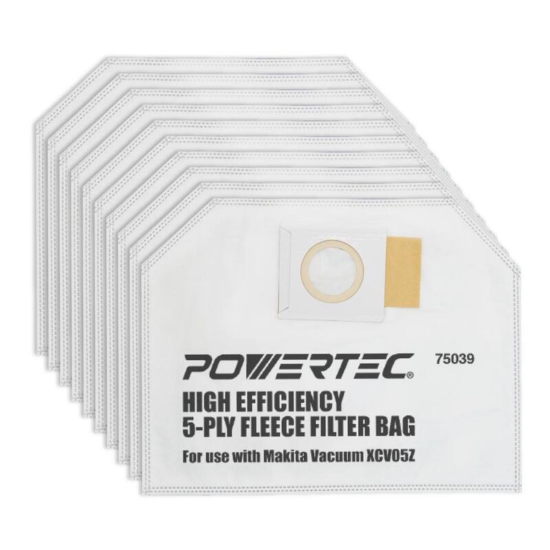 Bolsa de vacío POWERTEC para Extractor de Polvo de Mochila Makita XCV05Z, Bolsas de filtro de tela de reemplazo para Makita 161471-7 (paquete de 10) - 75039