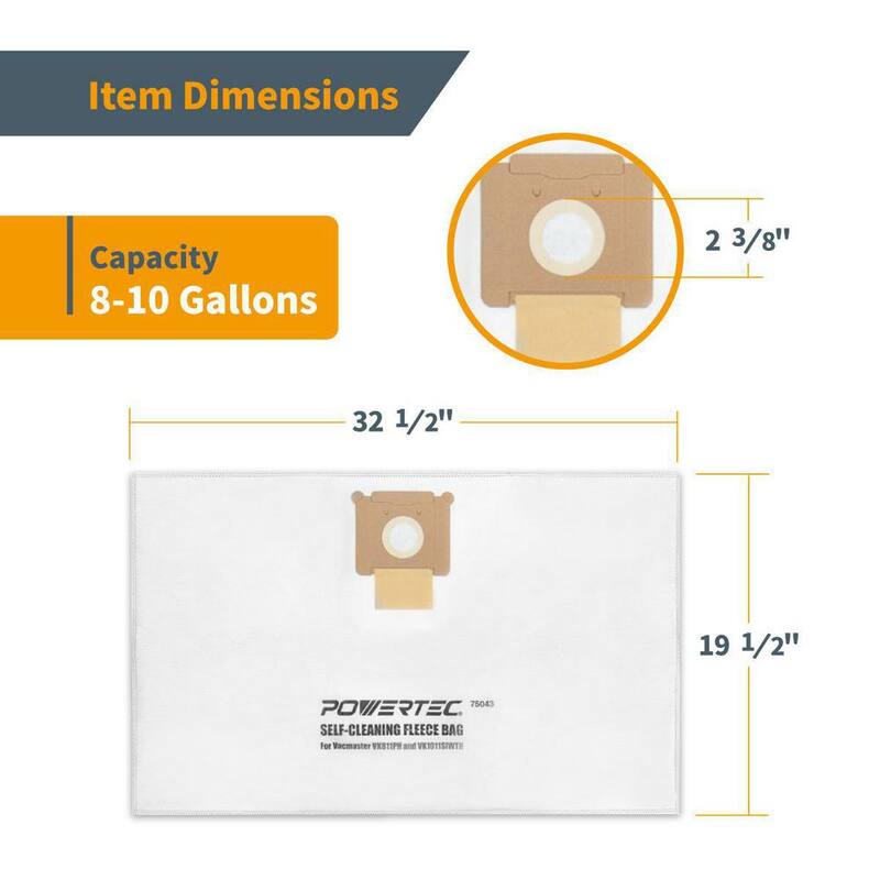 Bolsas de filtro de tejido de reemplazo para Vacmaster VK811PH, VK1011SIWTH, bolsa de polvo 6PK - 75043-P2 de POWERTEC para aspiradora de taller.
