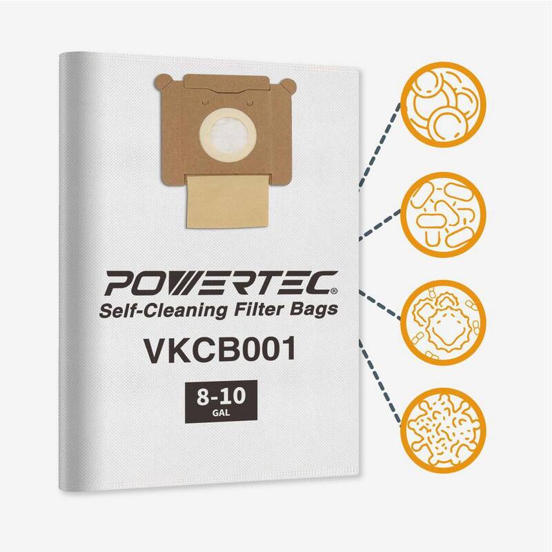 Bolsas de filtro de tejido de reemplazo para Vacmaster VK811PH, VK1011SIWTH, bolsa de polvo 6PK - 75043-P2 de POWERTEC para aspiradora de taller.