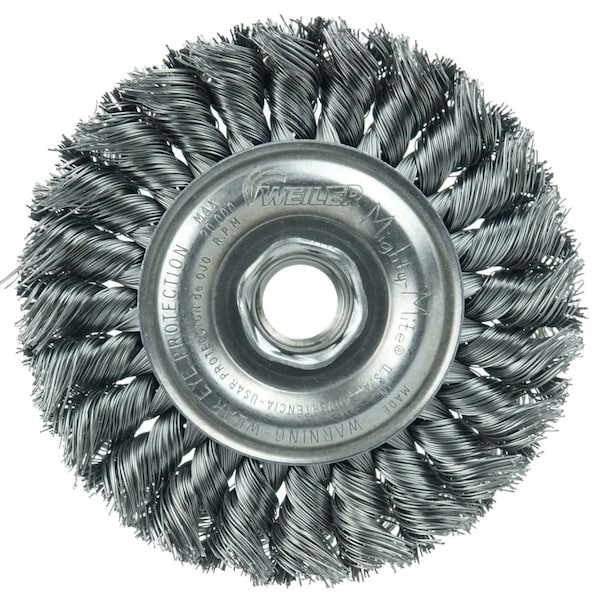 Weiler Standard Twist Knot Wire Wheel 4", .020" Steel Fill, 5/8"-11 UNC Nut - 13120