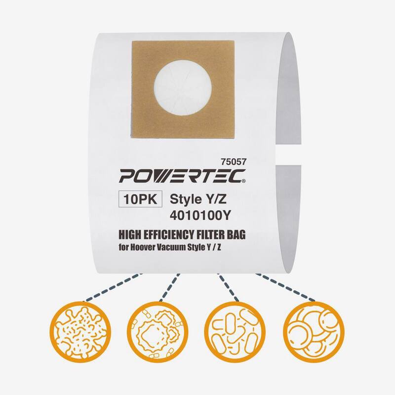Reemplazo de bolsa de filtro de alta eficiencia POWERTEC para aspiradora Hoover estilo Y/Z de 2 capas con filtro de alergenos (paquete de 10) - 75057