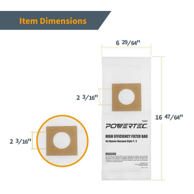 Reemplazo de bolsa de filtro de alta eficiencia POWERTEC para aspiradora Hoover estilo Y/Z de 2 capas con filtro de alergenos (paquete de 10) - 75057