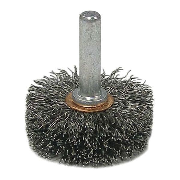 Weiler 1-3/4" Wide Face Stem-Mounted Crimped Wire Wheel .006" Steel 1/4" Stem - 17605