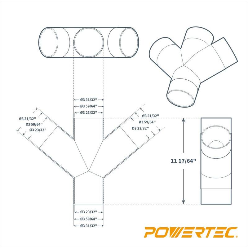 Adaptador de recolección de polvo de 3 vías POWERTEC con diseño en forma de Y para manguera y abrazadera de 4 pulgadas (paquete de 2) - 70275-P2N