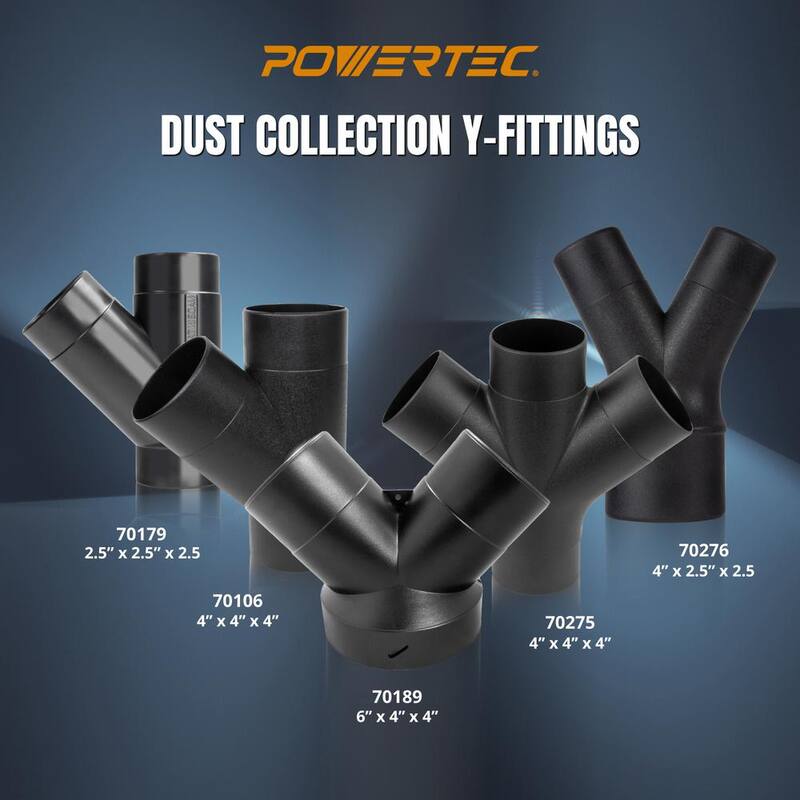Adaptador de recolección de polvo de 3 vías POWERTEC con diseño en forma de Y para manguera y abrazadera de 4 pulgadas (paquete de 2) - 70275-P2N