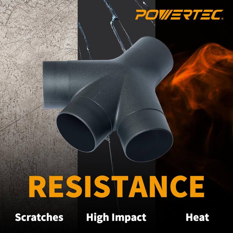 Adaptador de recolección de polvo de 3 vías POWERTEC con diseño en forma de Y para manguera y abrazadera de 4 pulgadas (paquete de 2) - 70275-P2N