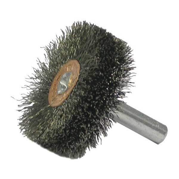 Weiler 1-1/4" Wide Face Stem-Mounted Crimped Wire Wheel .008" Steel 1/4" Stem - 17601