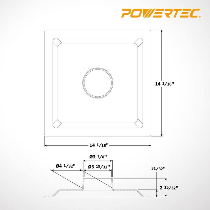 Capucha para polvo de sierra de mesa de 14 pulgadas POWERTEC para sistemas de recolección de polvo - 70132V