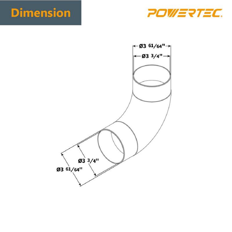Conector de recolector de polvo de ángulo recto de 90 grados de 4 pulgadas de POWERTEC, fabricado en plástico ABS (paquete de 2) - 70105-P2