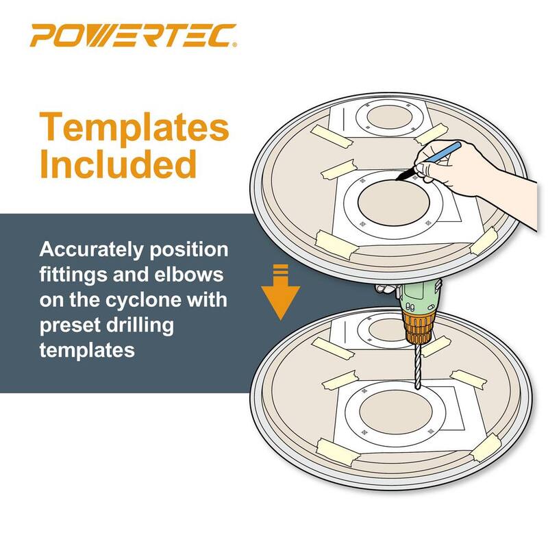 POWERTEC 4 in. Codos y acoplamientos de separador de ciclón para recolección de polvo en contenedores de desechos de madera, cubetas y barriles - 70292
