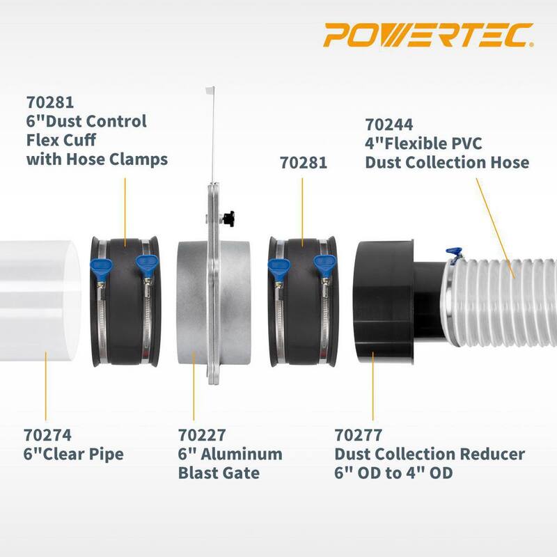 Compulsa de 6 pulgadas POWERTEC para adaptadores de recolector de polvo/aspiradora, paquete de 2 - 70227-P2
