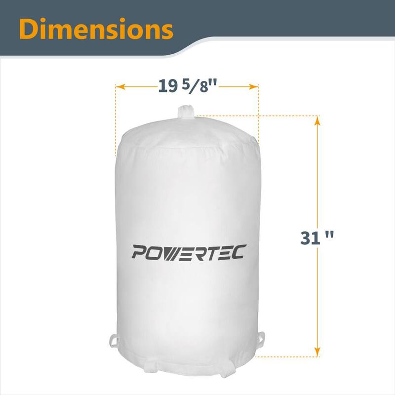 Bolsa superior de filtro de micras POWERTEC de 21 pulgadas x 31 pulgadas con abrazadera de banda y 5 bolsas de plástico transparente de colección de polvo de 20 pulgadas x 43 pulgadas - 70426N