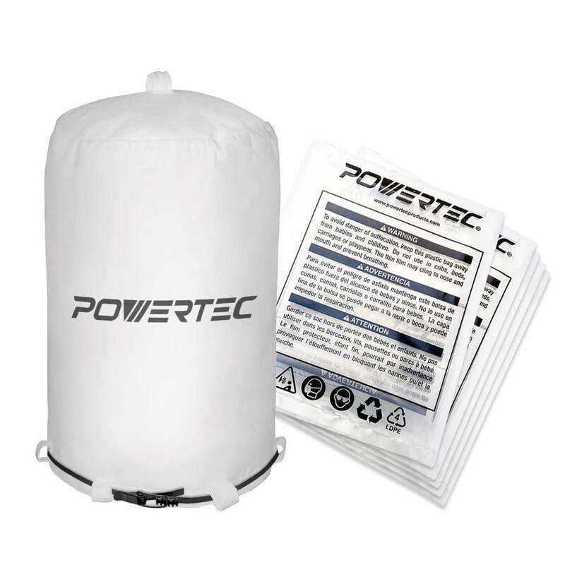 Bolsa superior de filtro de micras POWERTEC de 21 pulgadas x 31 pulgadas con abrazadera de banda y 5 bolsas de plástico transparente de colección de polvo de 20 pulgadas x 43 pulgadas - 70426N