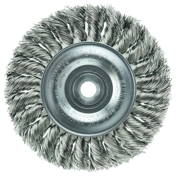 Weiler 4" Standard Twist Knot Wire Wheel, .014" Fill, 1/2"-3/8" Arbor Hole - 8294