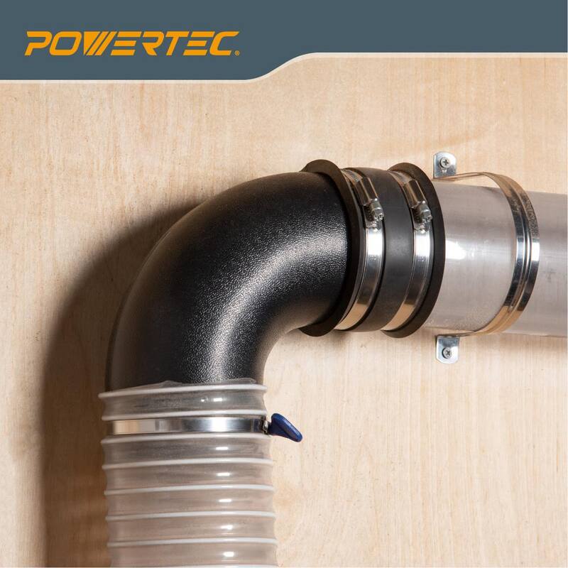 Conector de codo de 90° para manguera de recolección de polvo de 4 pulgadas POWERTEC con compuerta de explosión y manguito flexible de control de polvo para recolector de polvo, (Juego de 2) - 70360-P2