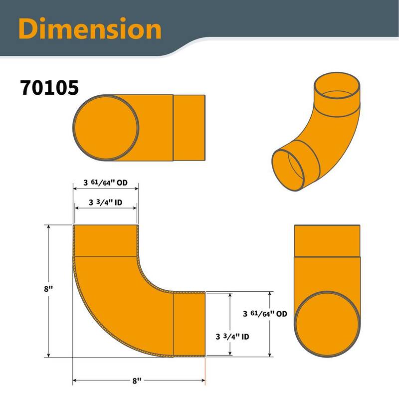 Conector de codo de 90° para manguera de recolección de polvo de 4 pulgadas POWERTEC con compuerta de explosión y manguito flexible de control de polvo para recolector de polvo, (Juego de 2) - 70360-P2
