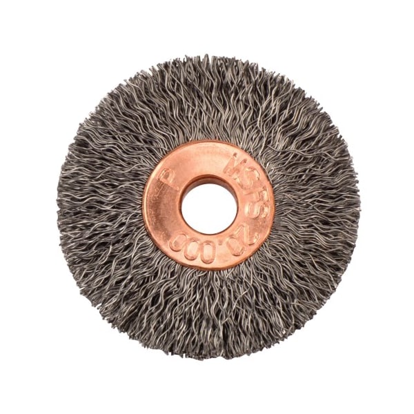Weiler 1-3/8" Dia Crimped Wire Wheel, .006" Steel Fill, 1/4" Arbor Hole - 15131
