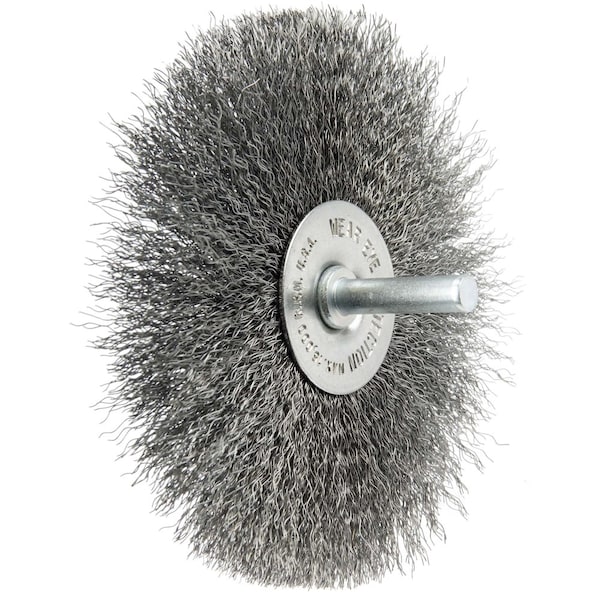 Weiler 4" Stem-Mounted Crimped Wire Radial Wheel, .008" Steel Fill, 1/4" Stem - 17968
