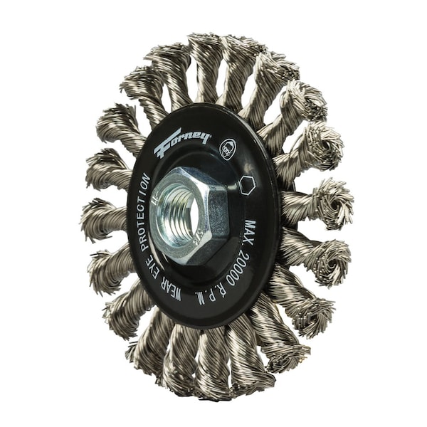 Forney Command PRO Wire Wheel, Knotted, Stainless Steel, 4 in x .020 in x 5/8 in-11 - 72805