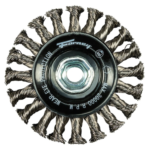 Forney Command PRO Wire Wheel, Knotted, Stainless Steel, 4 in x .020 in x 5/8 in-11 - 72805