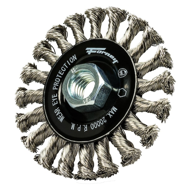 Forney Command PRO Wire Wheel, Knotted, Stainless Steel, 4 in x .020 in x 5/8 in-11 - 72805