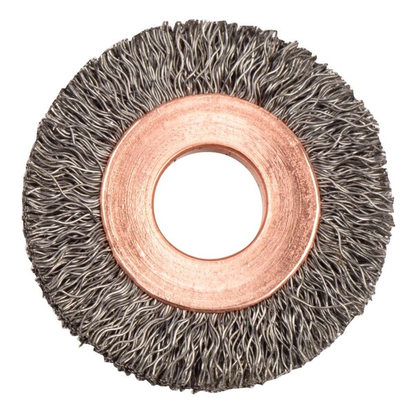 Weiler 1-1/4" Dia Crimped Wire Wheel, .008" Steel Fill, 3/8" Arbor Hole - 15732