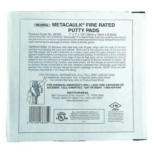 Metacaulk Fire Barrier Putty, Bag, 7"W x 7"L x 1/8"D - 66335