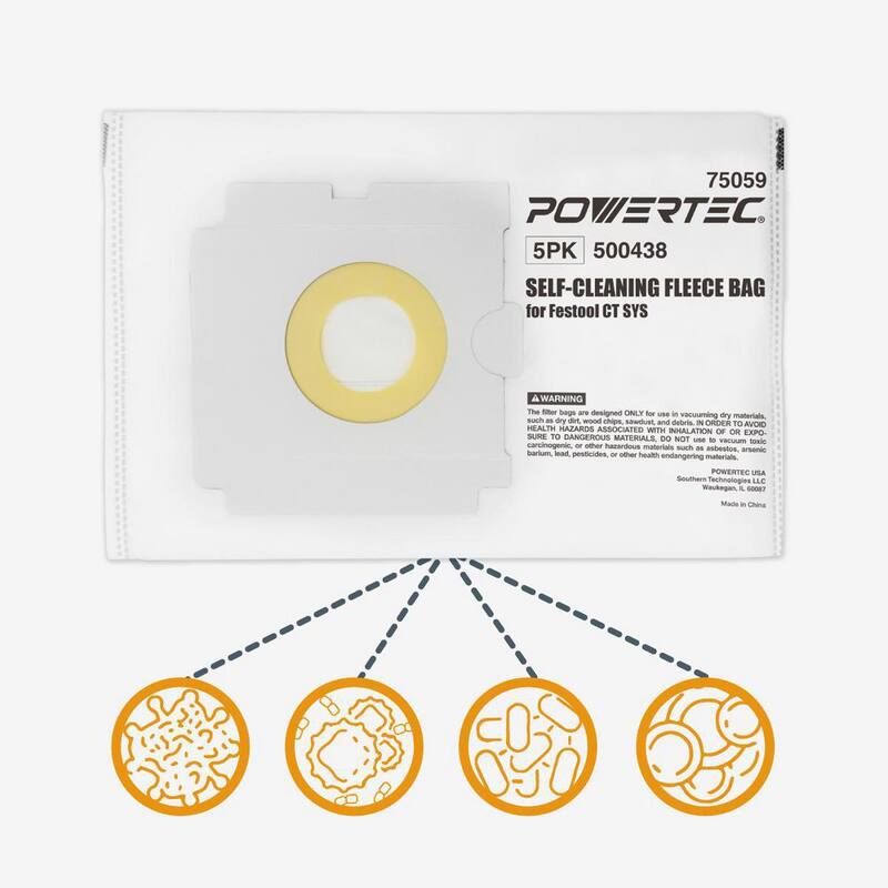 Bolsas de filtro de tela de repuesto para Festool 500438, bolsas para aspiradora de taller POWERTEC para extractor de polvo CT SYS (paquete de 5) - 75059