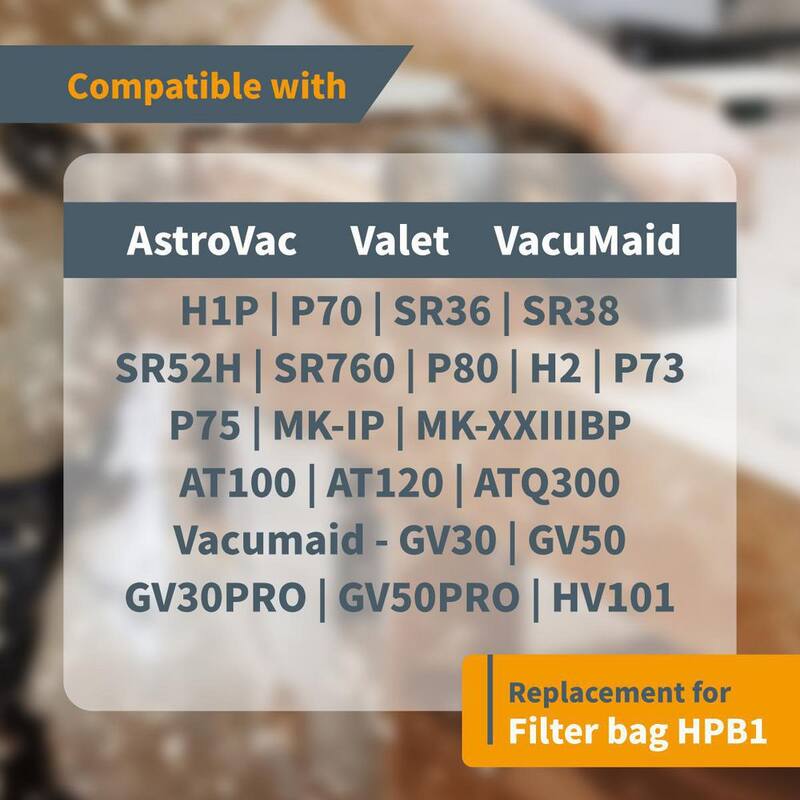 Bolsa de aspiradora central de tejido sin tejer POWERTEC para AstroVac, Valet y VacuMaid HPB1, HPB1PK, Bolsa de filtro de repuesto, Bolsas de polvo (paquete de 3) - 75044