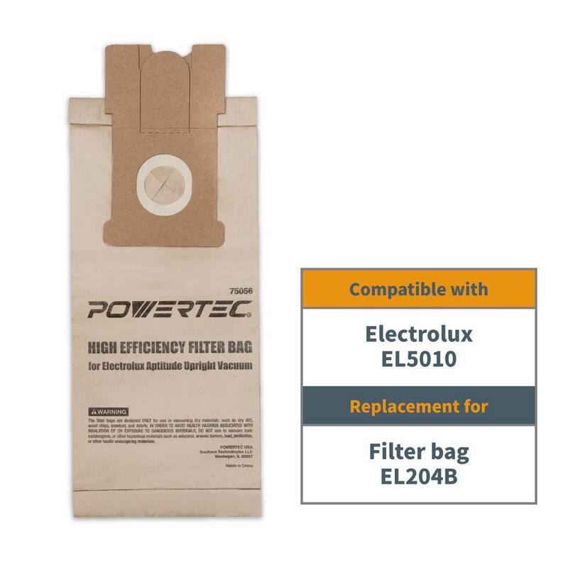 Bolsas para aspiradora para tienda POWERTEC para Electrolux EL204B, Bolsa de filtro de reemplazo para EL5010 Aptitude, aspiradora vertical (paquete de 10) - 75056