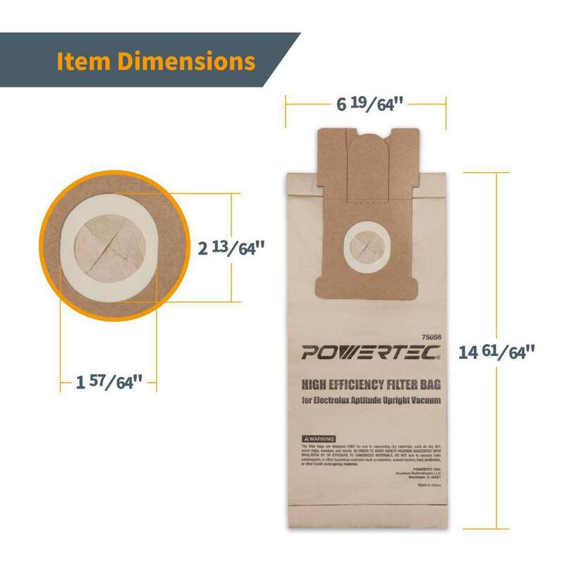 Bolsas para aspiradora para tienda POWERTEC para Electrolux EL204B, Bolsa de filtro de reemplazo para EL5010 Aptitude, aspiradora vertical (paquete de 10) - 75056