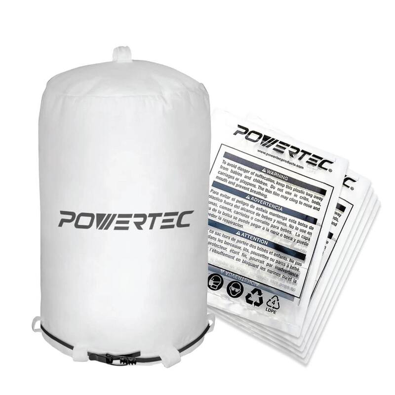 POWERTEC Bolsa superior de filtro de 21 pulgadas x 31 pulgadas con abrazadera de banda y 5 bolsas de colección de polvo de plástico transparente de 19-1/2 pulgadas x 33 pulgadas - 70428N