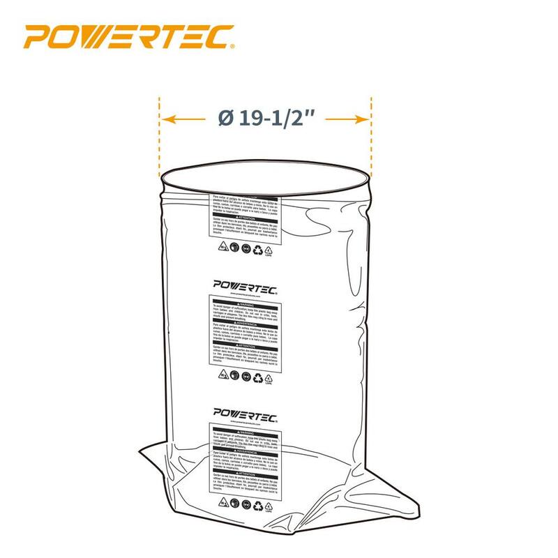 POWERTEC Bolsa superior de filtro de 21 pulgadas x 31 pulgadas con abrazadera de banda y 5 bolsas de colección de polvo de plástico transparente de 19-1/2 pulgadas x 33 pulgadas - 70428N