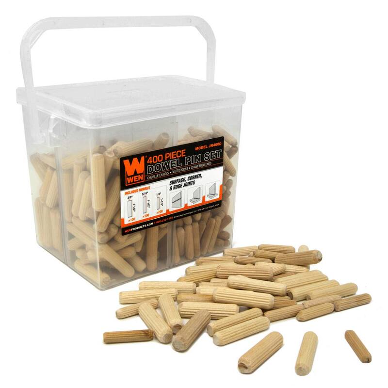 Balde de variedad de pasadores cilíndricos estriados WEN con pasadores de 1/4, 5/16 y 3/8 pulgadas para carpintería (400 piezas) - JN400D