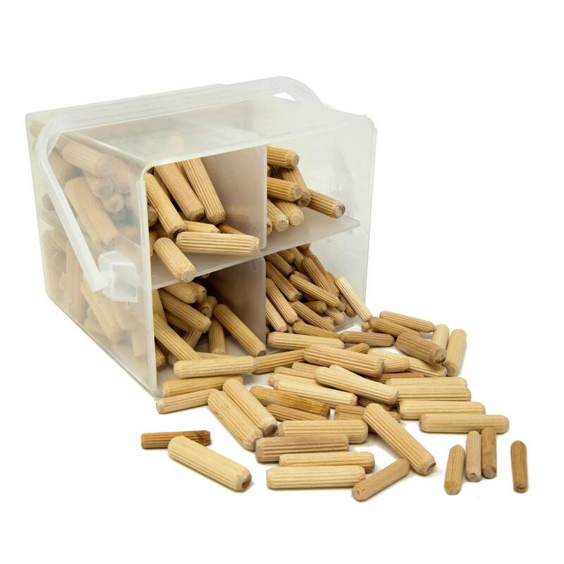 Balde de variedad de pasadores cilíndricos estriados WEN con pasadores de 1/4, 5/16 y 3/8 pulgadas para carpintería (400 piezas) - JN400D