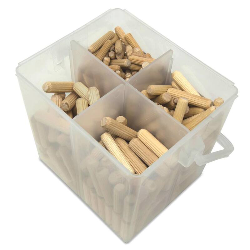 Balde de variedad de pasadores cilíndricos estriados WEN con pasadores de 1/4, 5/16 y 3/8 pulgadas para carpintería (400 piezas) - JN400D