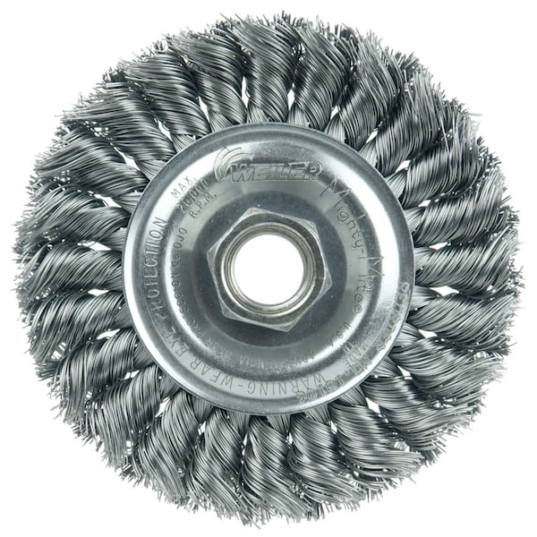 Weiler Standard Twist Knot Wire Wheel 4", .014" Steel Fill, 5/8"-11 UNC Nut - 13106