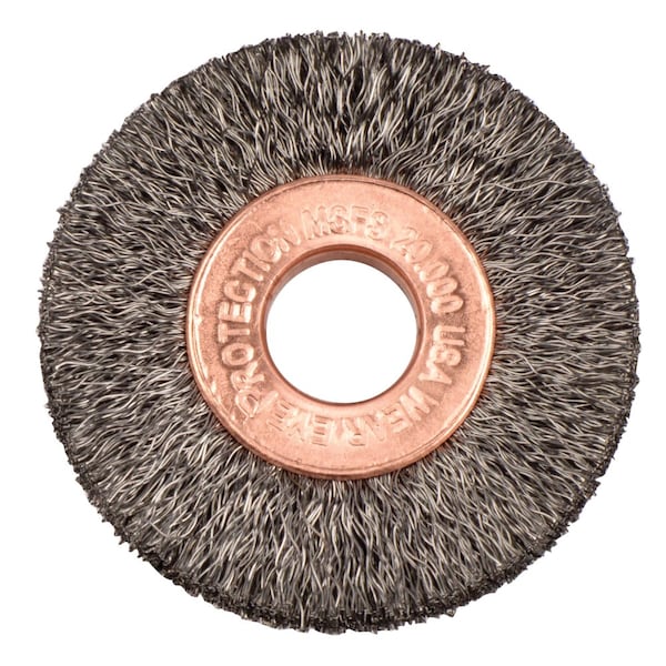 Weiler 1-1/2" Dia Crimped Wire Wheel, .006" Steel Fill, 3/8" Arbor Hole - 15302